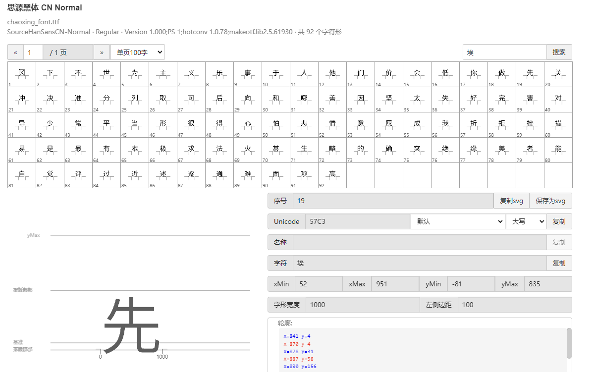 源字体文件对应